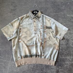 Vintage 80s D'Accord Oversized Polo Shirt Mens L Tan Motif USA Boxy Loose Light